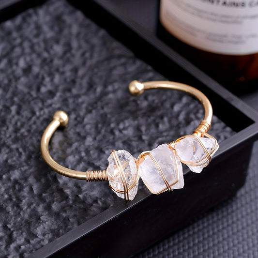 1pc Natural Crystal Bracelet Irregular Raw Stone Copper Wire Wrapped Chakra Healing Balance Reiki Yoga Meditation Wicca Gemstone Women's Hand Jewelry Chain Holiday Gift