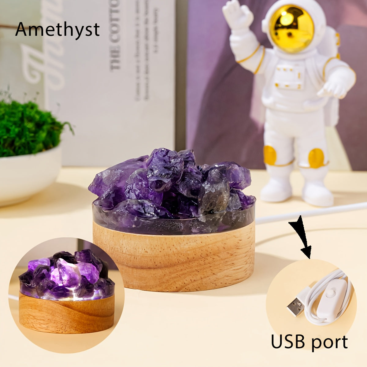 1pc Natural Crystal Raw Stone Diffuser Stone USB Interface Night Light for Bedroom Bedside Ambiance Decorative Light Cozy Mother's Day Anniversary Gift