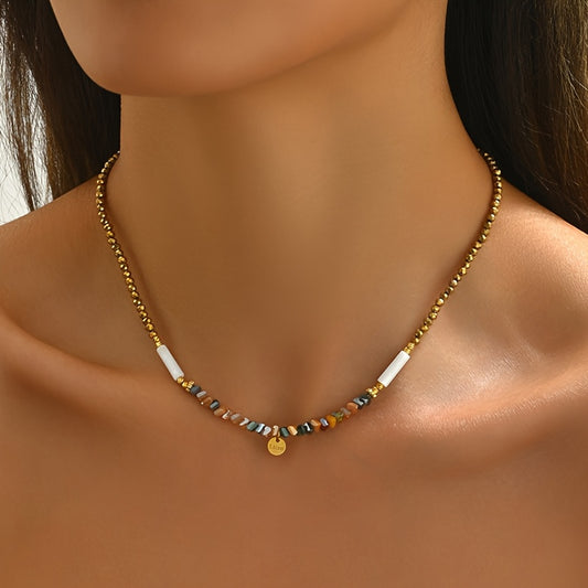 Bohemian Beaded Necklace for Women, Elegant & Cute Style, Artificial Crystal, Versatile for Daily & Party Occasions, All-Season Accessory, Random Bead Colors