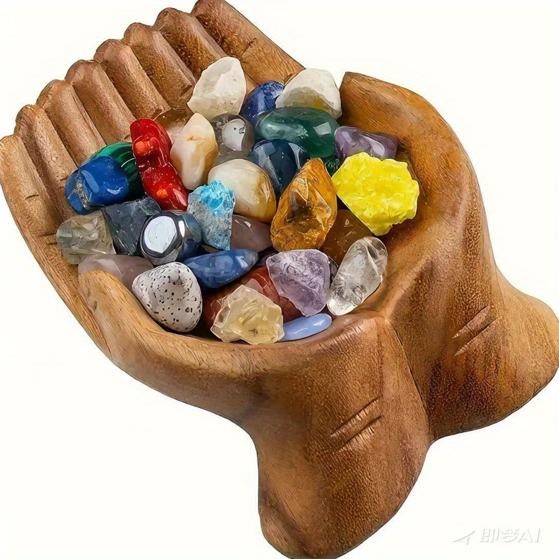 Chic Wooden Handheld Bowl with Crystal Accents - Versatile Decorative Storage for Home & Bedroom, Waterproof, Unique Design