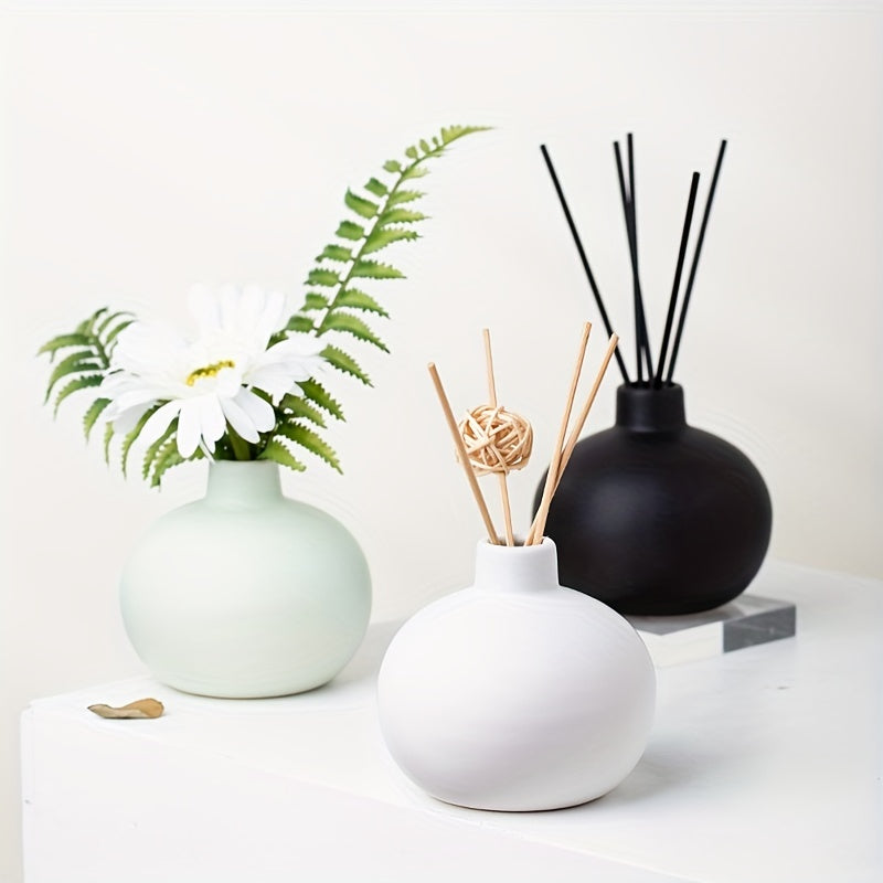 1pc Ceramic Fragrance Reed Diffuser Bottle Ceramic Vase Round Diffuser Jar 8.99cm Fragrance Accessories Use for DIY Replacement