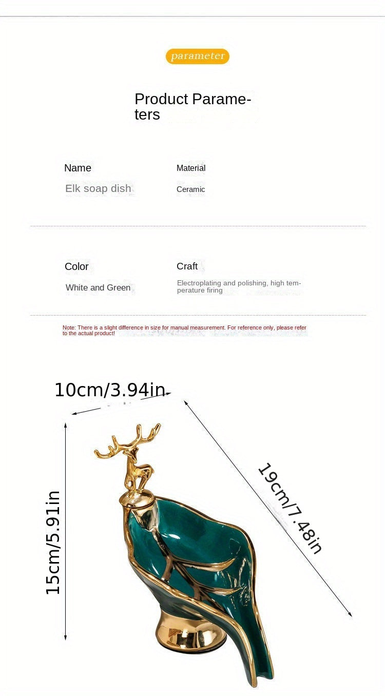 1pc Leaf Shaped Soap Box With Deer Decoration, Self-draining Soap Dish, Soap Holder For Bathroom & Kitchen, Home Decor, Bathroom Essential