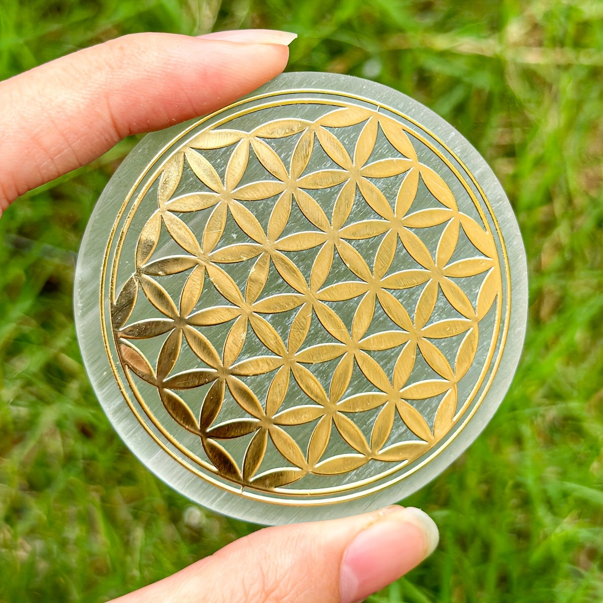 1pc Natural Selenite Slice, Irregular Crystal Stone Mixed Style Boho Star Moon Tree Flower Golden Tray Jewelry Accessories Art Craft Desktop Ornaments