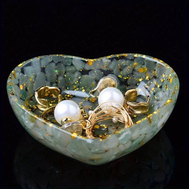 Chic Heart-Shaped Resin Jewelry Tray with Natural Gravel & Crystal Accents - Perfect for Earrings, Rings, and Home Decor - Ideal Gift for Christmas, Valentine's, Mother's Day, Beauty Table, Anti-magnetic