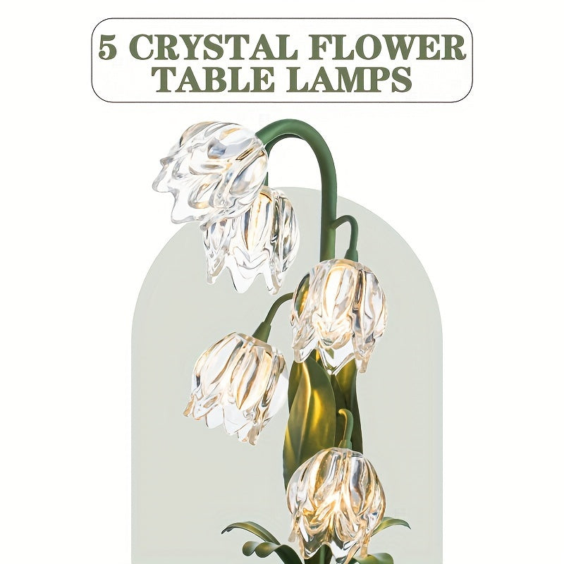 Elegant Crystal Orchid Table Lamp – Art Deco Glass Flower Design with Frosted Metal Finish, USB-Powered Ambient Light for Bedroom, Living Room, or Study Decor, Table Lamp for Bedroom