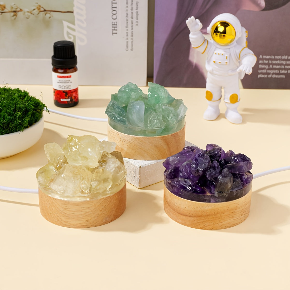 1pc Natural Crystal Raw Stone Diffuser Stone USB Interface Night Light for Bedroom Bedside Ambiance Decorative Light Cozy Mother's Day Anniversary Gift