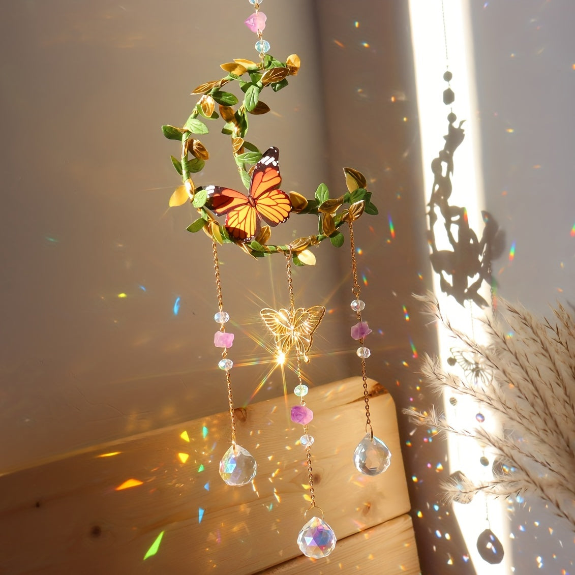 1pc Crystal Sun Catcher, Moon Wind Chime Pendant For Wedding Party Home Decoration Car Hanging Hanging Ornament Suncatcher, Photo Props, Outdoor Decor
