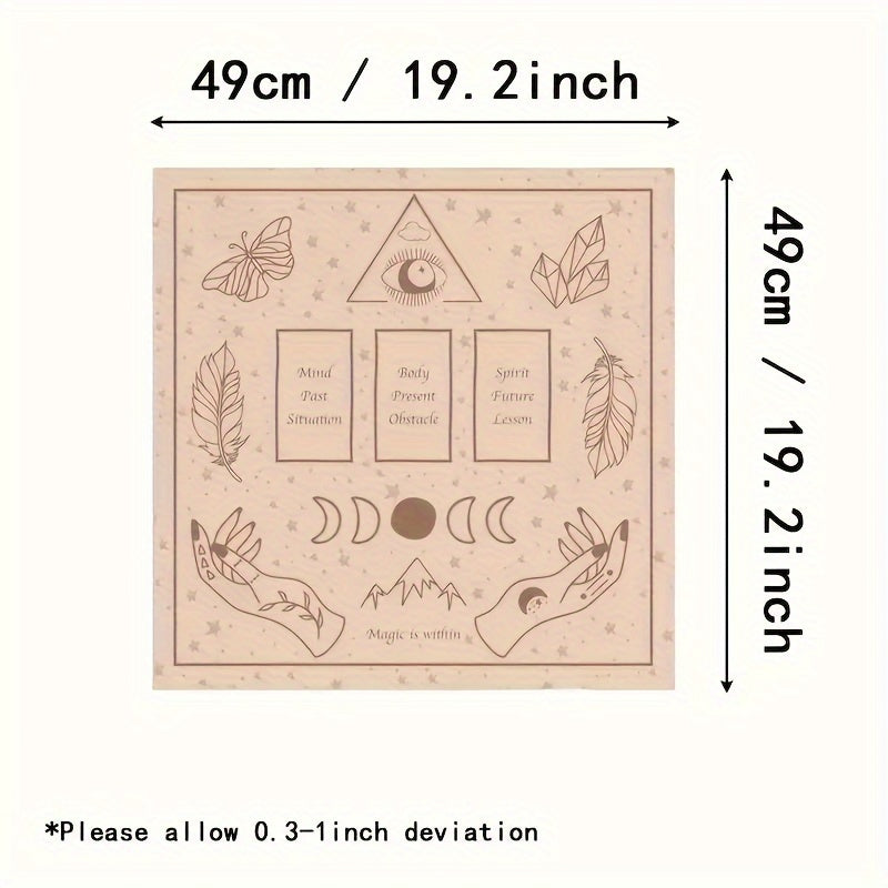 Mystical Pink Butterfly & Moon Phase Tarot Card Reading Cloth – 1pc Handmade Woven Polyester Altar Tablecloth for Divination & Room Decor, Rectangular Shape, 100% Polyester Material