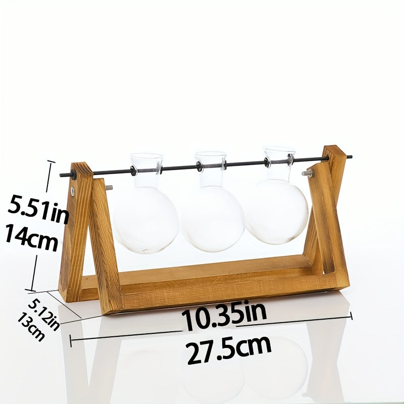 1pc Clear Glass Tabletop Planter Propagation Station in Wooden Rack Terrarium for Plants, Hydroponic Plant Vases for Office Home Decor Room Decoration