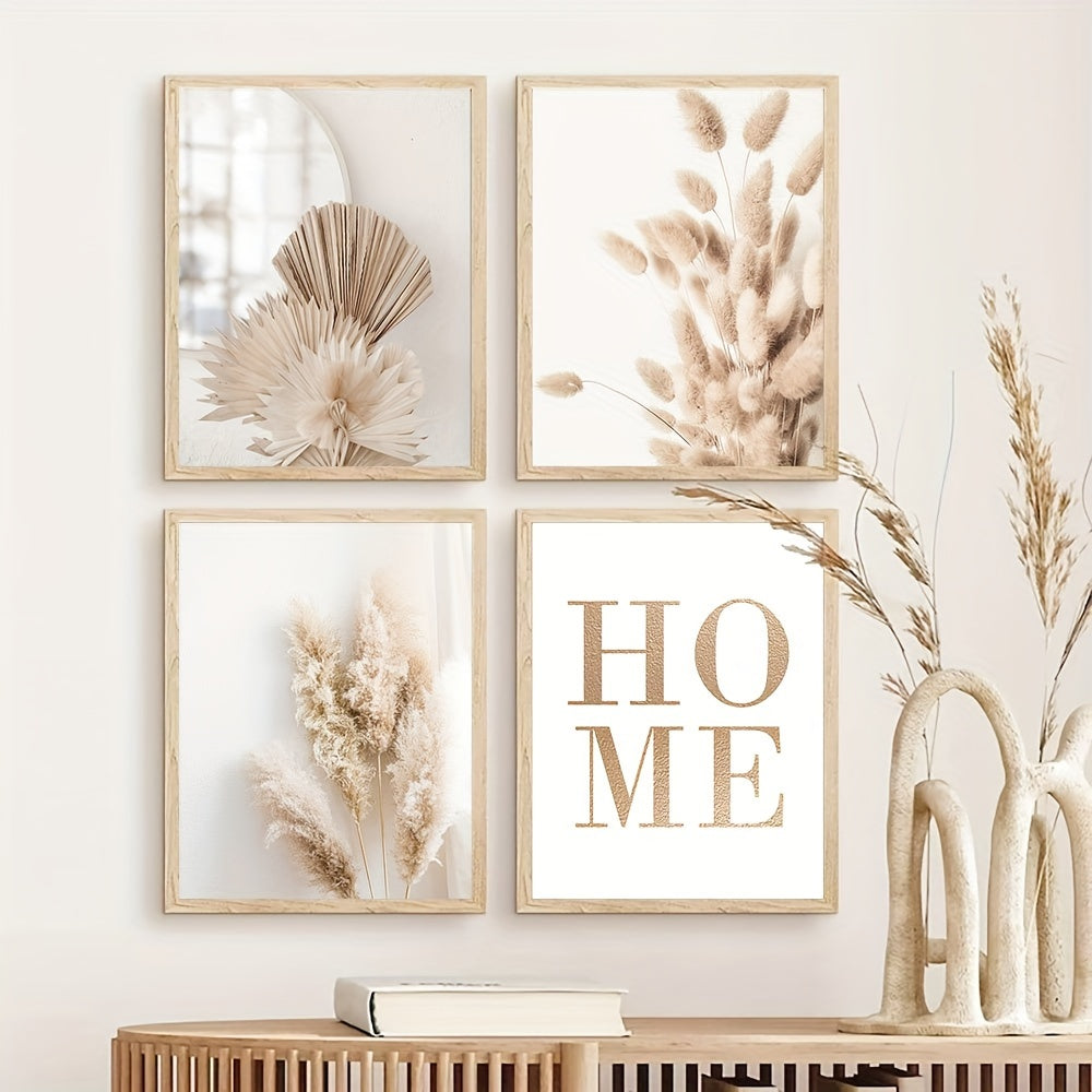 6/3pcs Beige Canvas Painting Panas Grass Poster Hay Wall Art Flames Leaf Wall Art Fan Leaf Print Plant Specimen Art Print Nordic Wall Poster Home Decor Frameless