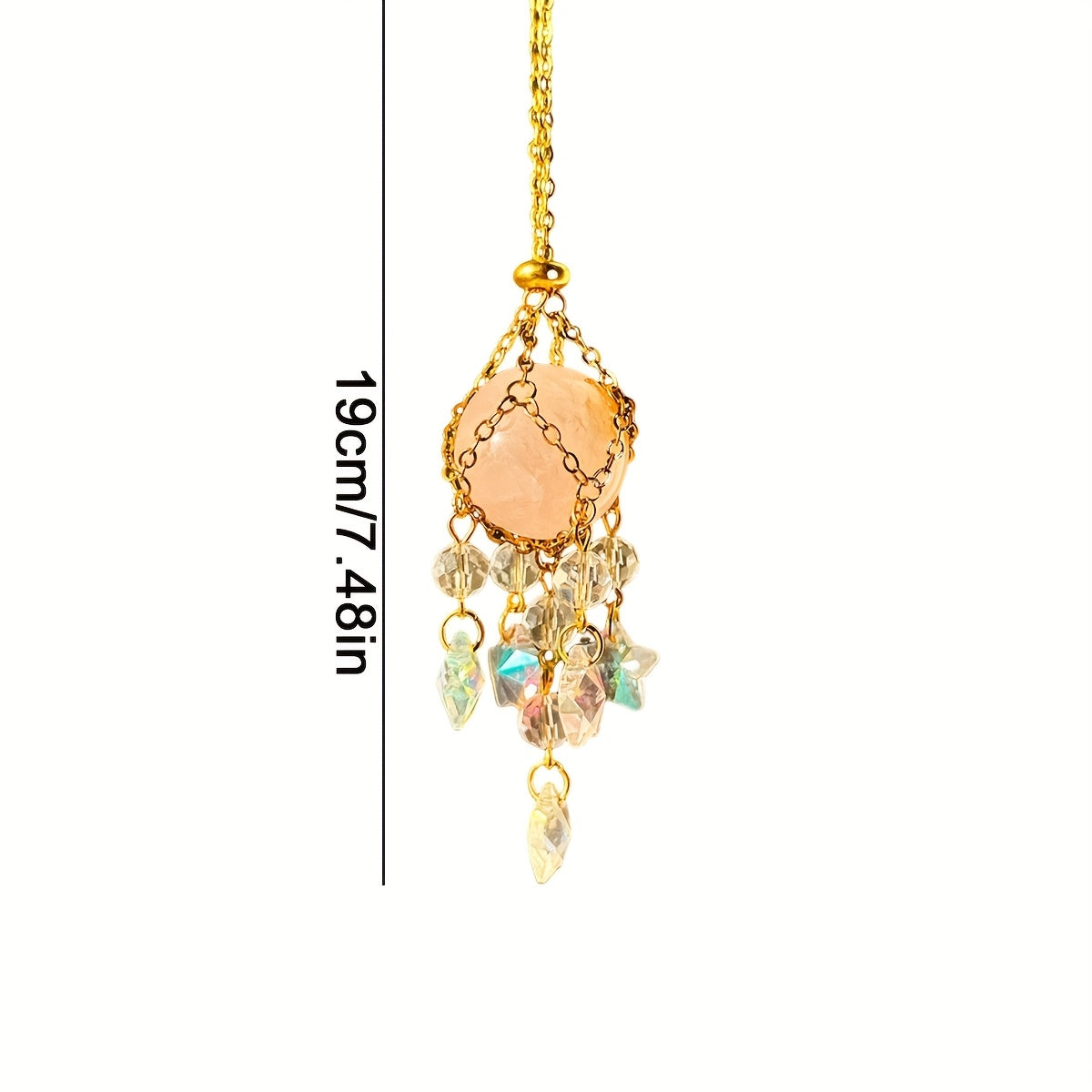Golden Crystal Sun Catcher with Pink Bead & Faceted Pendant - Elegant Window, Garden, Home, or Car Hanging Decor for Weddings, Valentine's, Thanksgiving, Mother's Day Gifts