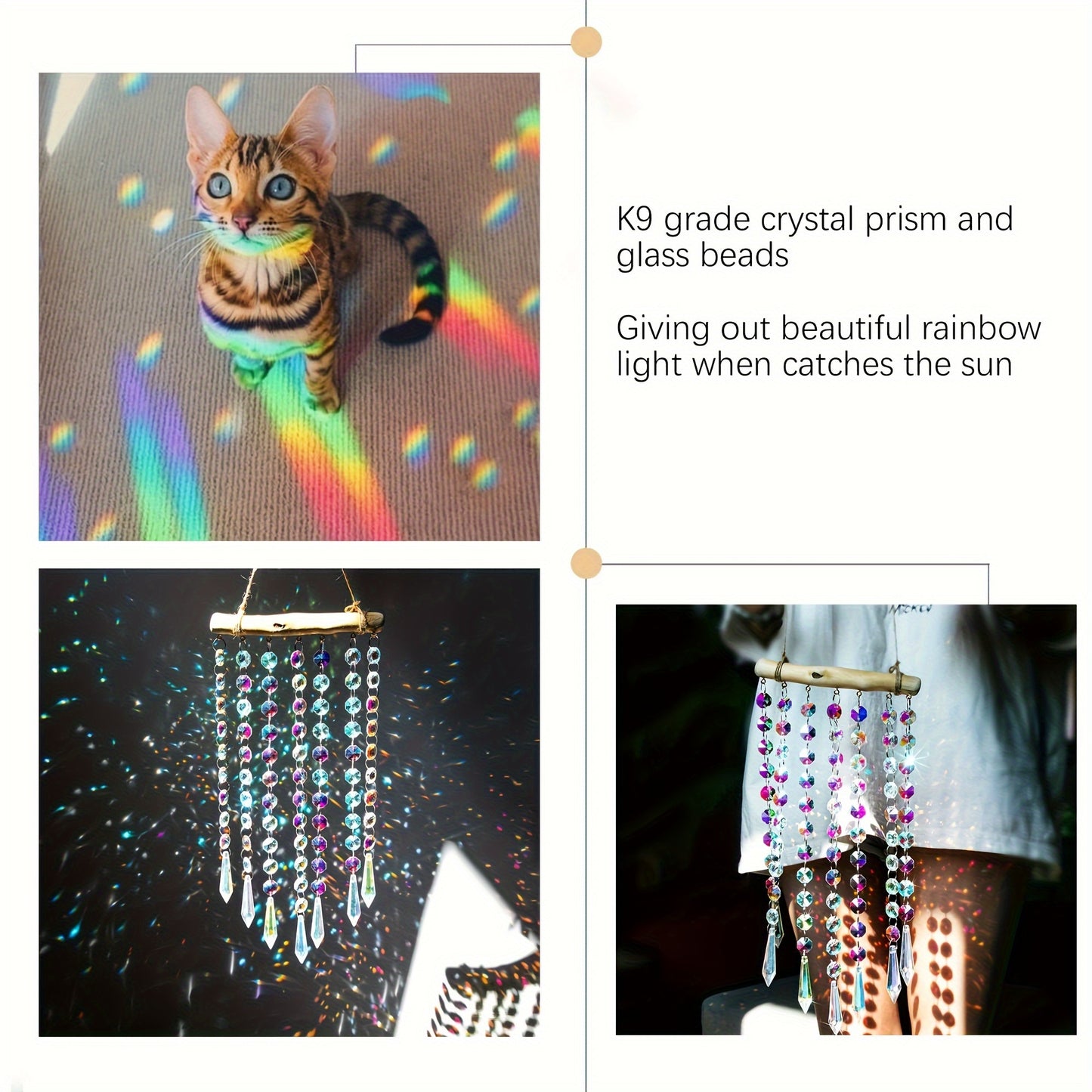 Handmade Garden Suncatcherss with Crystals Stones, Reflect Sunlight & Rainbow Maker Crystal Garden Suncatcherss Hanging Wind Chime, Yard Art Decor, Garden Garden Suncatcherss
