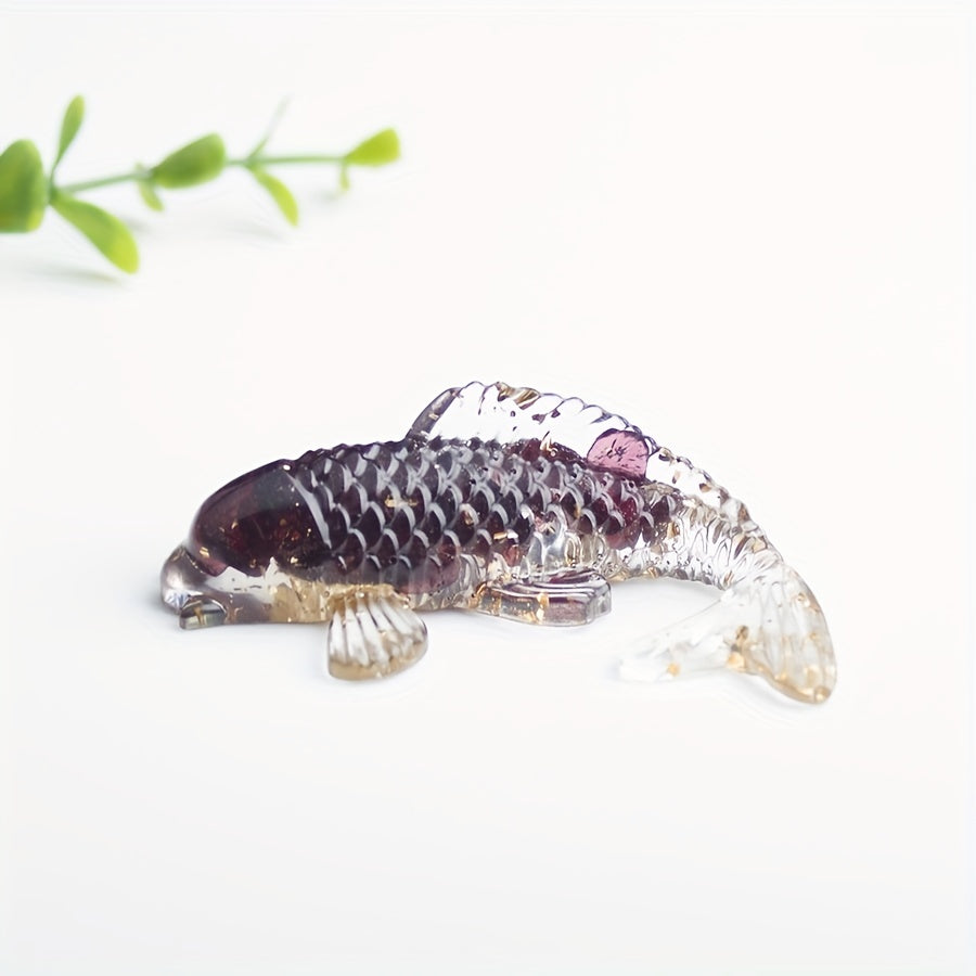 1pc Elegant Crystal Fish Ornament - Handcrafted Resin & Natural Crystal Gravel, Golden-Scaled Purple Koi Fish Design, Ideal for Home Decor, Perfect Gift