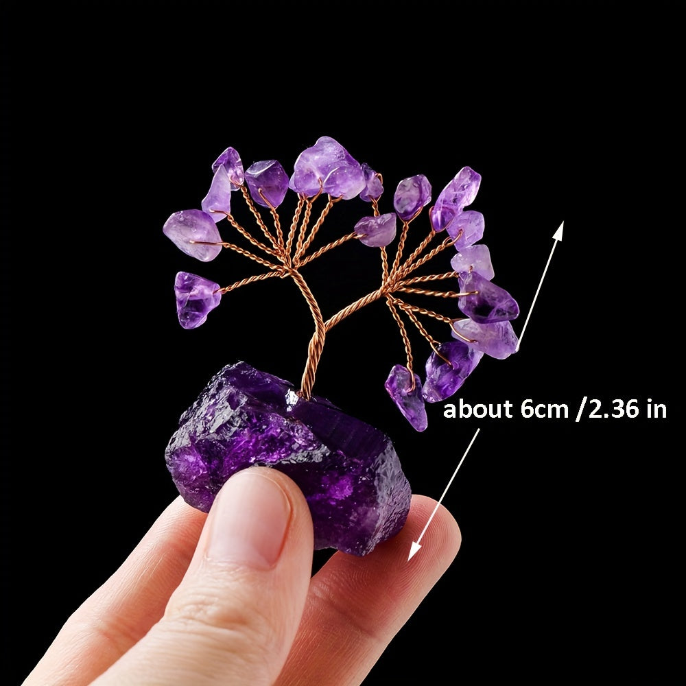 1PC Natural Gemstone Crystal Lucky Tree With Raw Stone Base, Home Office Desk Living Room Crystal Decor Mini Sized
