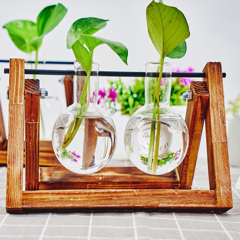 1pc Clear Glass Tabletop Planter Propagation Station in Wooden Rack Terrarium for Plants, Hydroponic Plant Vases for Office Home Decor Room Decoration