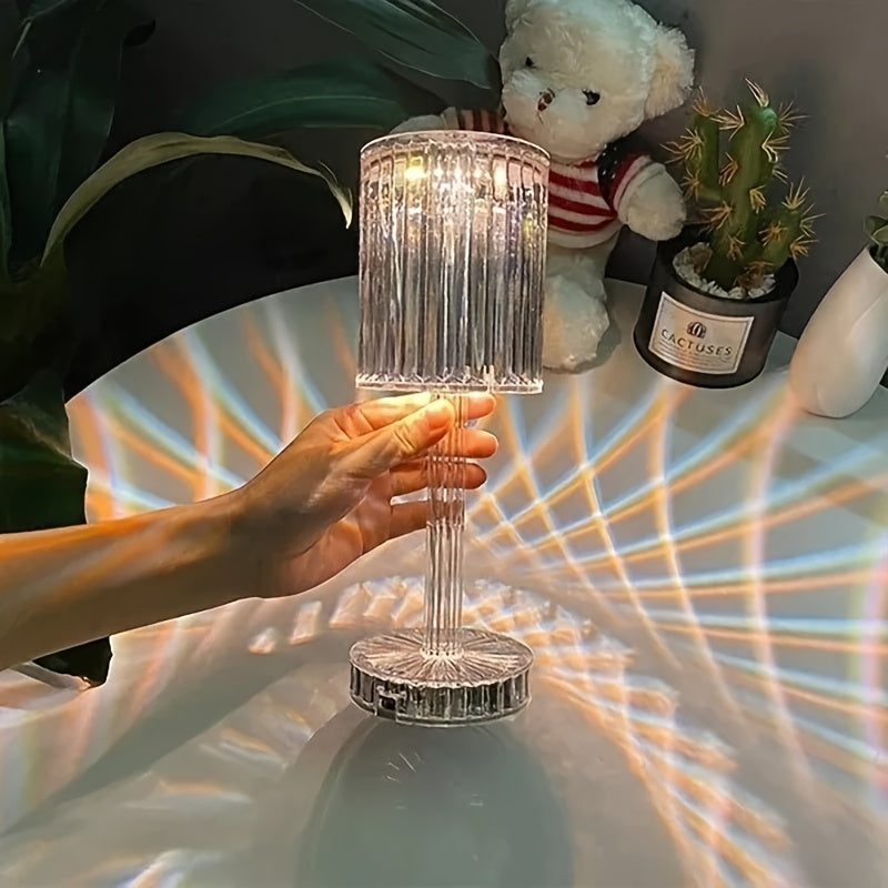 Touch-Activated Crystal LED Night Light: USB Rechargeable, Dimmable Bedroom Lamp with Adjustable Gooseneck & Chic Design