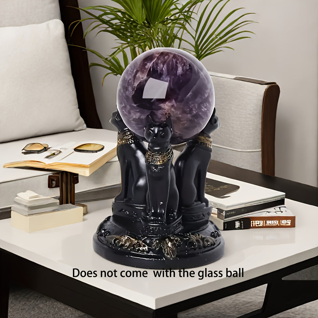 Egyptian Goddess Bastet Cat Statue with Crystal Ball Stand - Collectible Resin Figurine for Living Room, Indoor Use, No Electricity Required, Home Decor Desk Ornament, Gift for Cat Lovers (Ball Not Included)