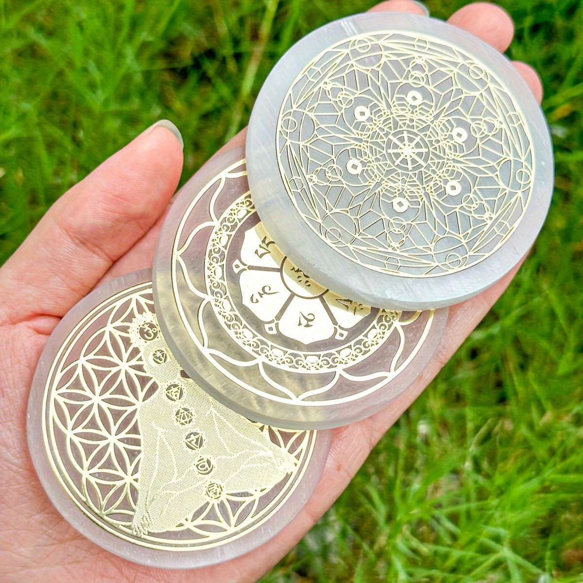 1pc Natural Selenite Slice, Irregular Crystal Stone Mixed Style Boho Star Moon Tree Flower Golden Tray Jewelry Accessories Art Craft Desktop Ornaments