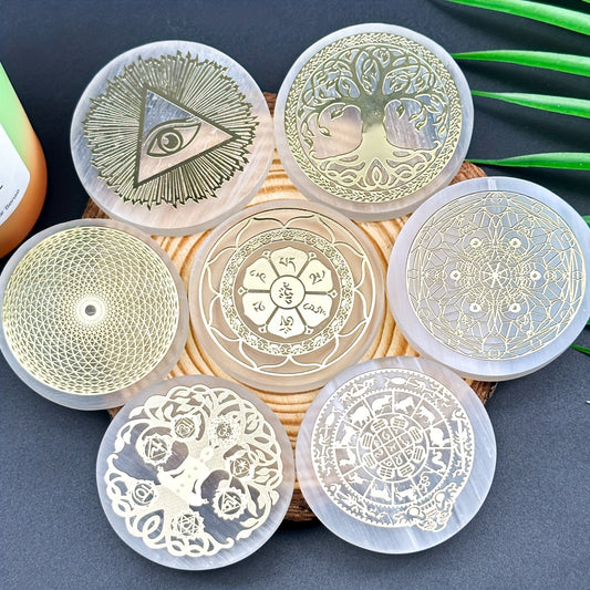 1pc Natural Selenite Slice, Irregular Crystal Stone Mixed Style Boho Star Moon Tree Flower Golden Tray Jewelry Accessories Art Craft Desktop Ornaments