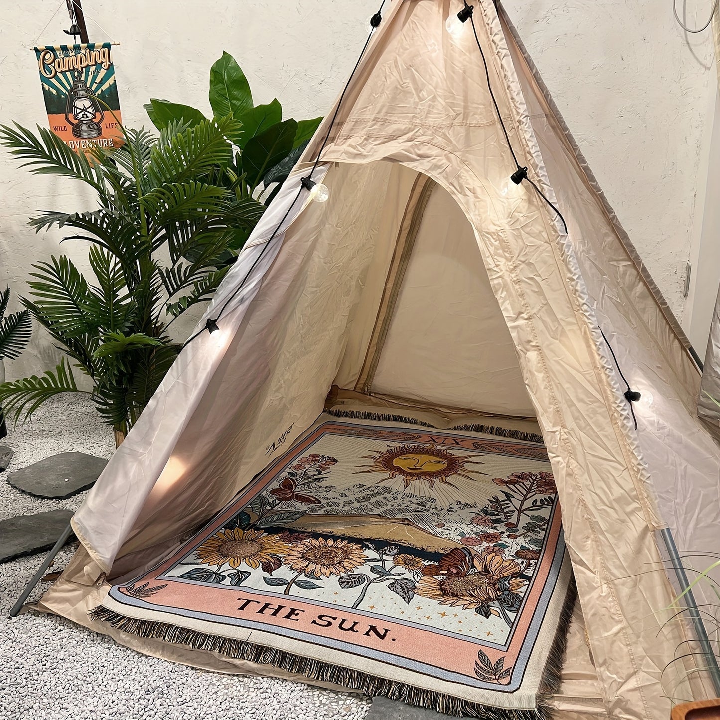 Bohemian Sun Tarot Card Design Throw Blanket - Soft, Lightweight, Washable Knit with Tassels, Perfect for Bed, Sofa, Yoga, Camping & Picnics, Indoor & Outdoor Use, Picnic Blanket | Bohemian Style | Fringed Detailing, Bohemian