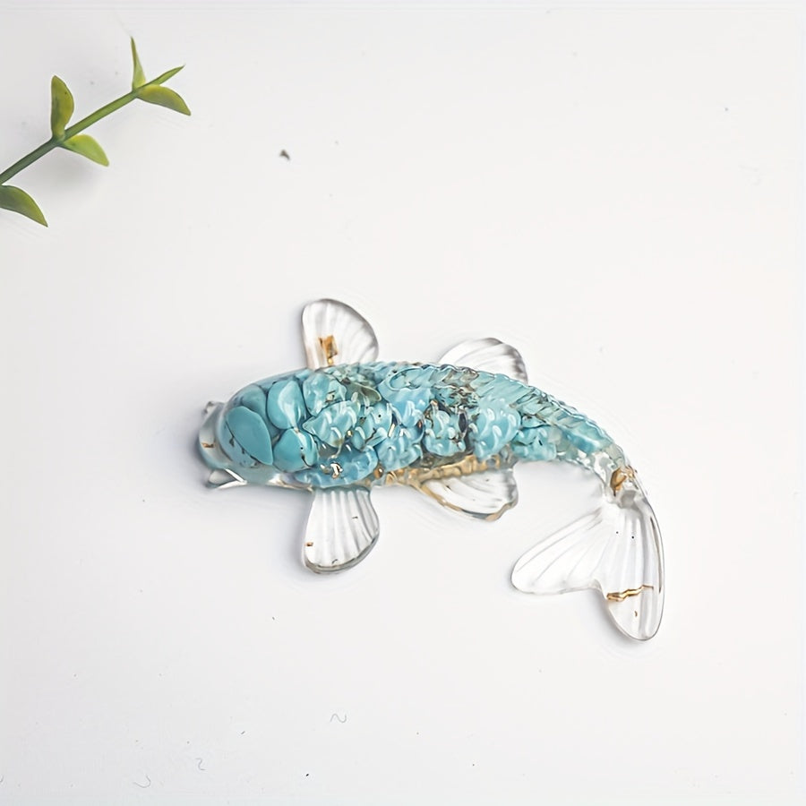 1pc Elegant Crystal Fish Ornament - Handcrafted Resin & Natural Crystal Gravel, Golden-Scaled Purple Koi Fish Design, Ideal for Home Decor, Perfect Gift