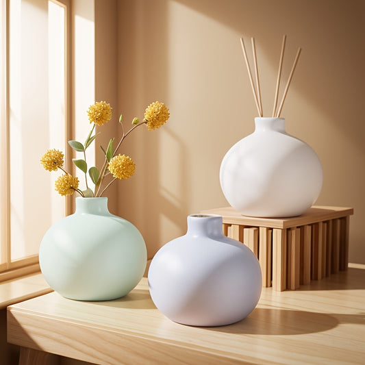 1pc Ceramic Fragrance Reed Diffuser Bottle Ceramic Vase Round Diffuser Jar 8.99cm Fragrance Accessories Use for DIY Replacement