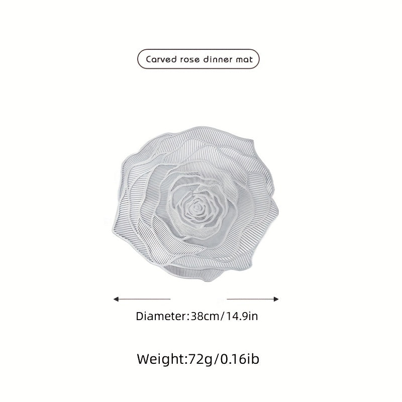 4pcs PVC Rose Flower Placemats, Hollow Out Washable Reusable Anti-slip Table Mats, Heat Insulation Pads, Tabletop Protection, For Weddings, Parties, Holidays, Graduations, Father's Day, Home Kitchen Dining Table Decor