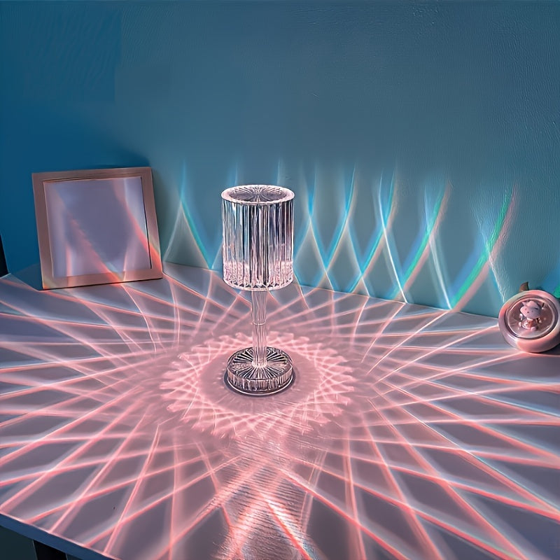 Touch-Activated Crystal LED Night Light: USB Rechargeable, Dimmable Bedroom Lamp with Adjustable Gooseneck & Chic Design