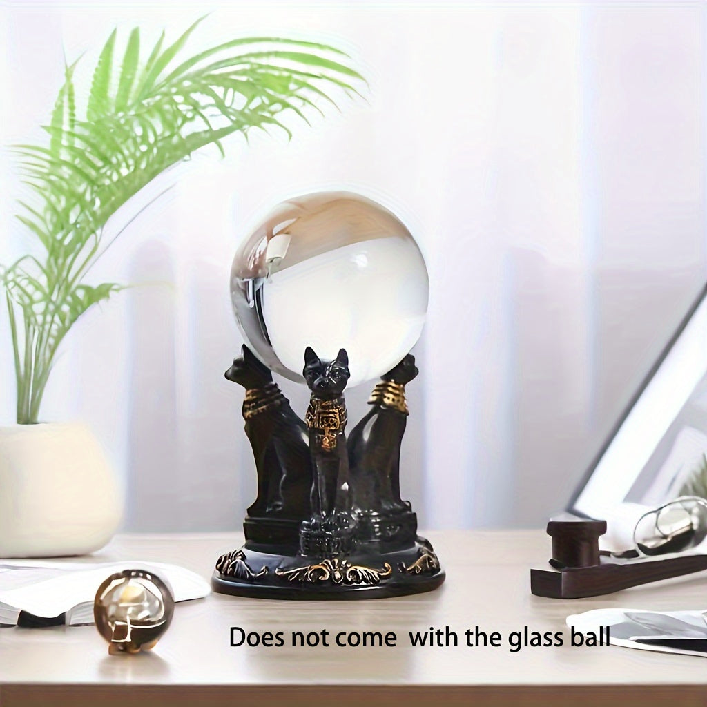 Egyptian Goddess Bastet Cat Statue with Crystal Ball Stand - Collectible Resin Figurine for Living Room, Indoor Use, No Electricity Required, Home Decor Desk Ornament, Gift for Cat Lovers (Ball Not Included)