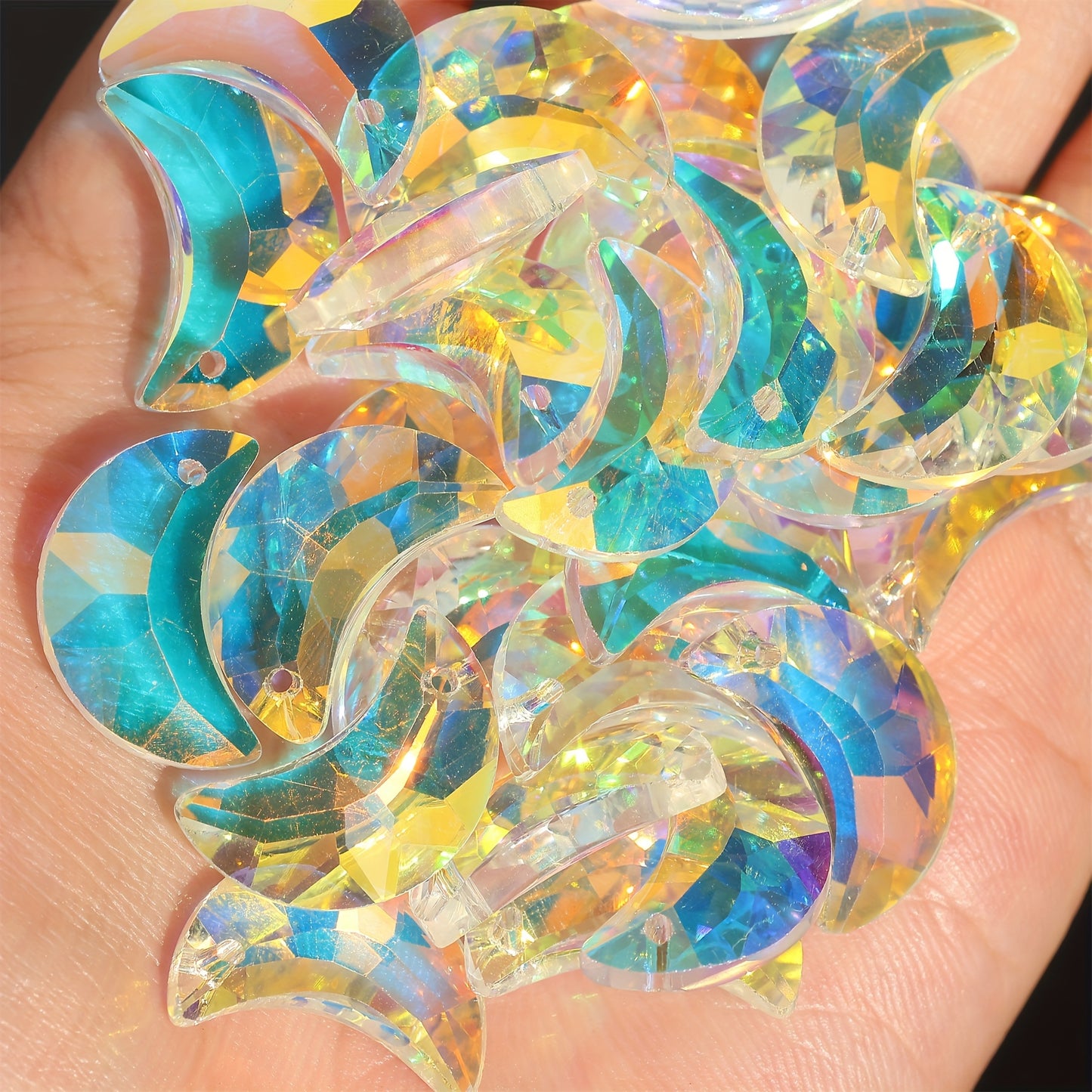 10pcs/50pcs ''Handmade''20mm Single Hole Moon Glass Crystal Beads, Colorful Prism Suncatcher Charm DIY Jewelry & Decoration Crafts