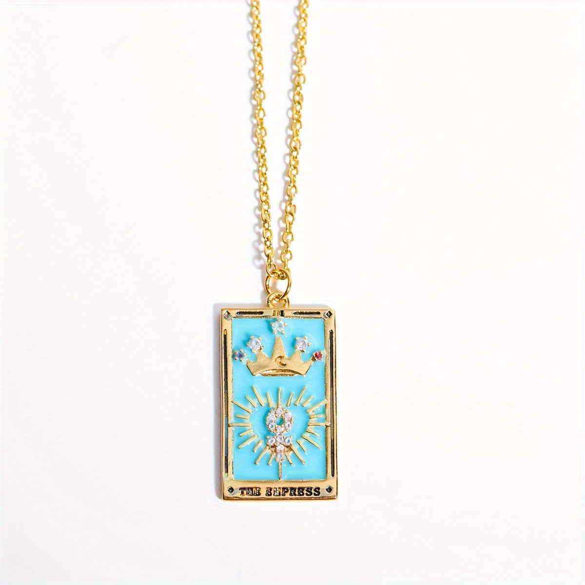 1pc Vintage Tarot Necklace with Sun Moon Heart World Card Pendants - Golden-Tone -Coated Astrology Symbols, Elegant Celestial Jewelry for Women, Casual Attire & Gift Idea, Zodiac Jewelry, Intricate Detailing, Bead Chain