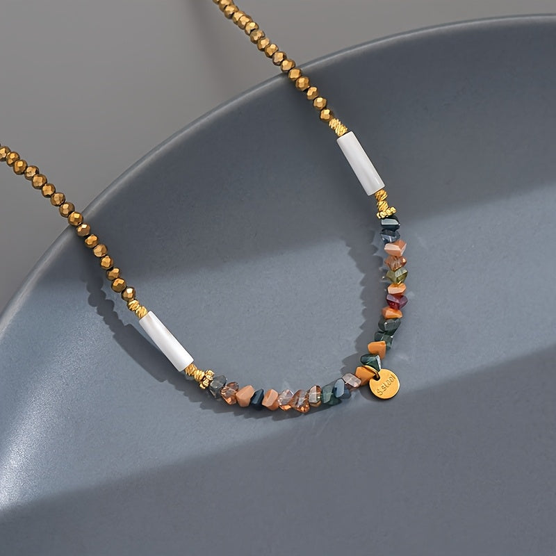 Bohemian Beaded Necklace for Women, Elegant & Cute Style, Artificial Crystal, Versatile for Daily & Party Occasions, All-Season Accessory, Random Bead Colors