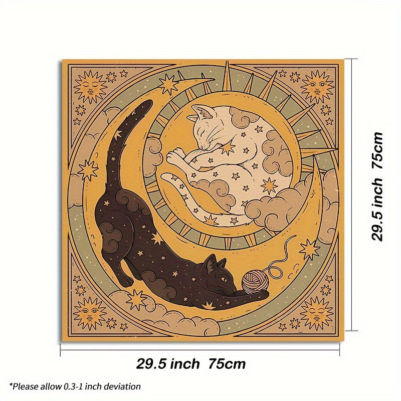 Mystical Witchy Cat Altar Cloth - 1pc Sun and Moon Polyester Tablecloth for Tarot Reading, Party Games & Activities - 14+ Polyester Altar Cloth with Celestial Design, No Electricity Needed