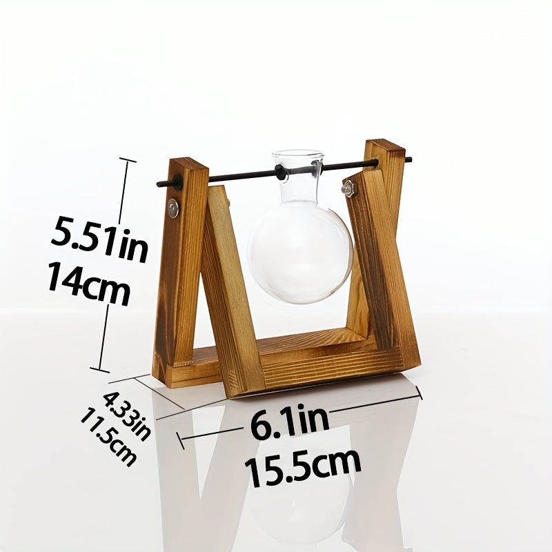 1pc Clear Glass Tabletop Planter Propagation Station in Wooden Rack Terrarium for Plants, Hydroponic Plant Vases for Office Home Decor Room Decoration