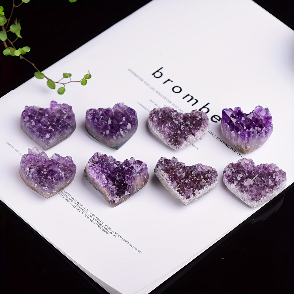 One natural amethyst, heart-shaped crystal ornament ranging from 1.18 to 3.99 cm for home decor and gifting