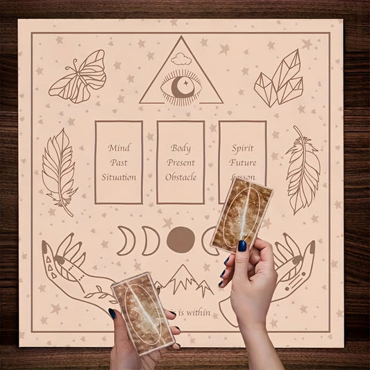 Mystical Pink Butterfly & Moon Phase Tarot Card Reading Cloth – 1pc Handmade Woven Polyester Altar Tablecloth for Divination & Room Decor, Rectangular Shape, 100% Polyester Material
