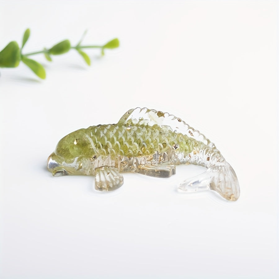 1pc Elegant Crystal Fish Ornament - Handcrafted Resin & Natural Crystal Gravel, Golden-Scaled Purple Koi Fish Design, Ideal for Home Decor, Perfect Gift