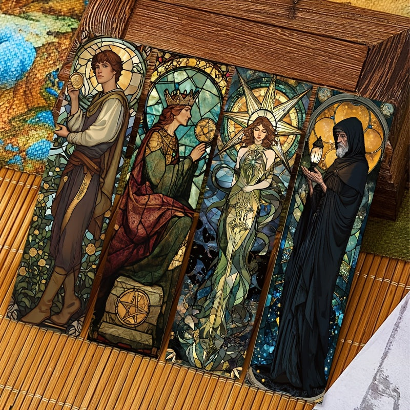 30pcs YWWBLD Artistic Tarot Card Bookmarks - Vibrant Stained Glass-Style Illustrations, Multi-Functional Paper DIY Message Cards with Unique Characters for Reading & Crafting