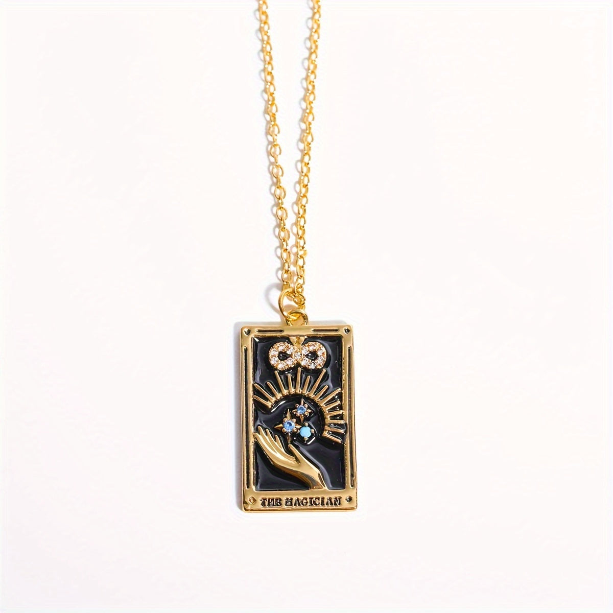 1pc Vintage Tarot Necklace with Sun Moon Heart World Card Pendants - Golden-Tone -Coated Astrology Symbols, Elegant Celestial Jewelry for Women, Casual Attire & Gift Idea, Zodiac Jewelry, Intricate Detailing, Bead Chain