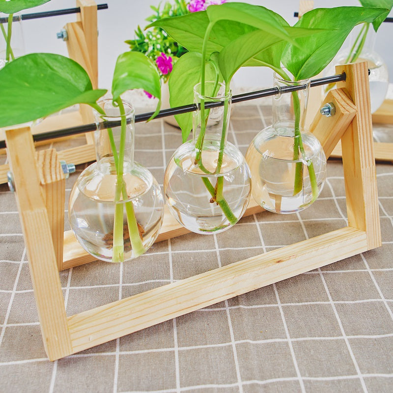 1pc Clear Glass Tabletop Planter Propagation Station in Wooden Rack Terrarium for Plants, Hydroponic Plant Vases for Office Home Decor Room Decoration