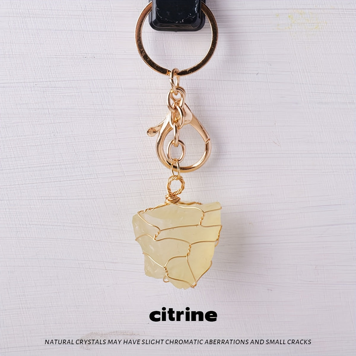 Single Natural Crystal Raw Stone Keychain - Handcrafted Golden Wire Mesh Bag with Unpolished Gemstone, Sports Themed Lobster Clasp Decorative Key Chain for Christmas