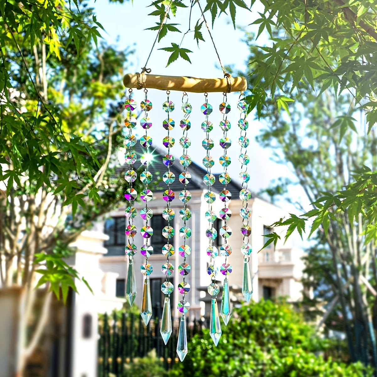 Handmade Garden Suncatcherss with Crystals Stones, Reflect Sunlight & Rainbow Maker Crystal Garden Suncatcherss Hanging Wind Chime, Yard Art Decor, Garden Garden Suncatcherss