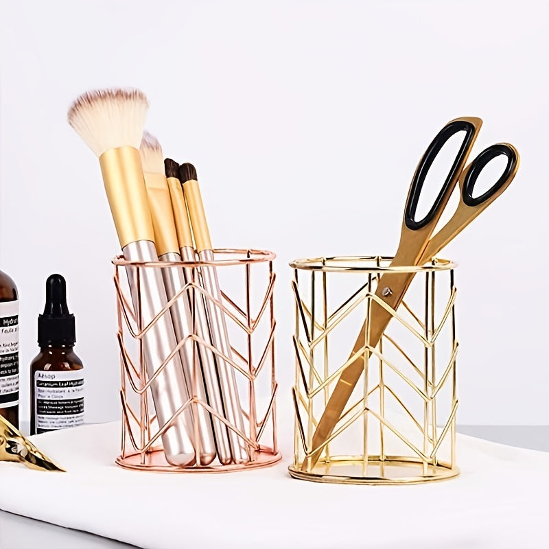 Upgrade Your Desk with This Stylish Golden Metal Pen Holder - Perfect for Home & Office Organization!
