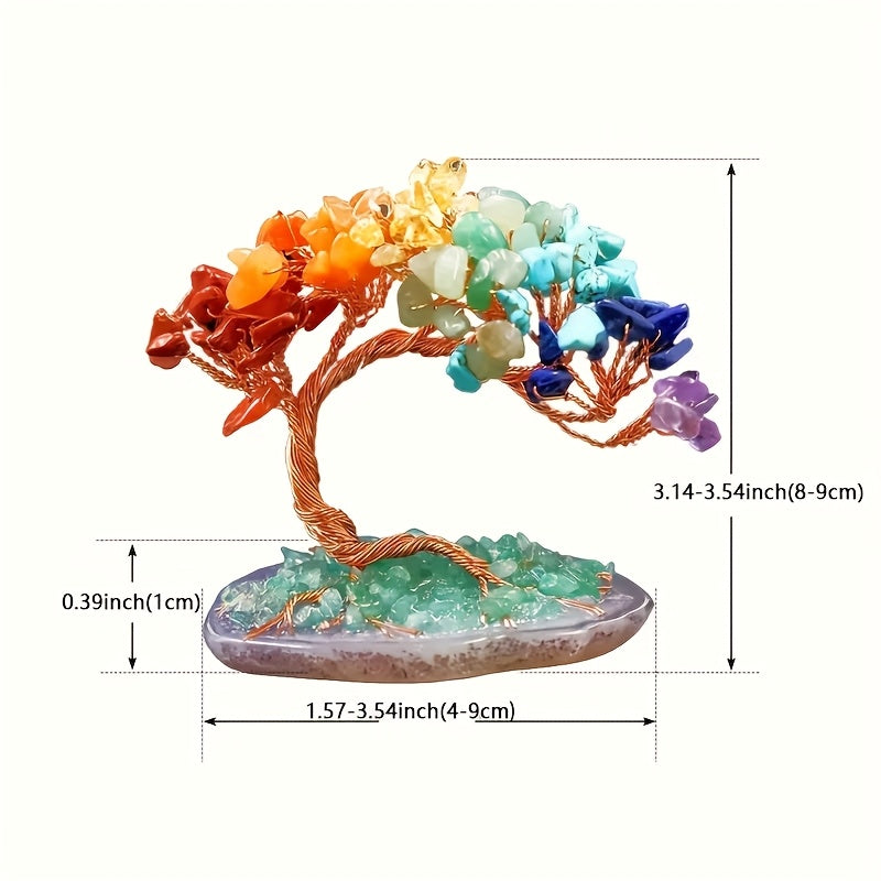 1pc Seven Chakra Stone Potted Plant Tree, Handcrafted Crystal Money Tree With Natural Agate Base, Lucky Decorative Craft For Wealth And Prosperity, Irregular Cracks & Small Gaps Possible -Jewelry Patterns