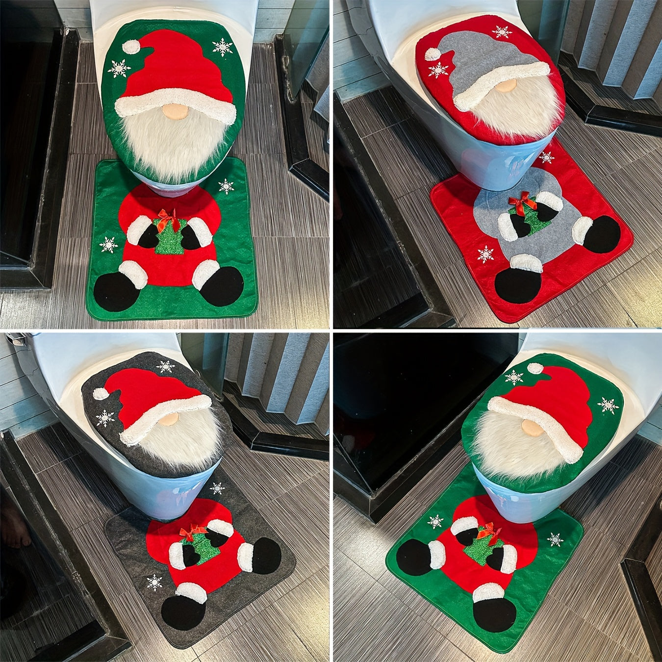Festive Santa and Snowman Toilet Seat Cover and Rug Set - Seasonal Bathroom Decor - Christmas Gift Idea - Suitable for Holiday Home Accessories