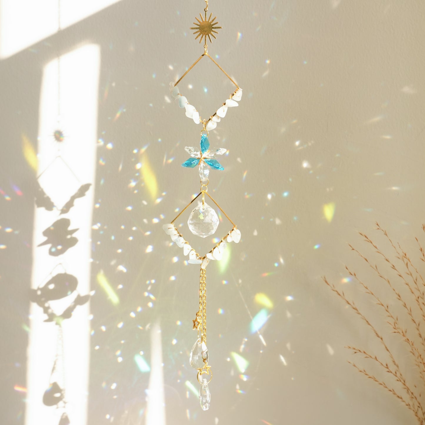 1pc Crystals Suncatcher Checkered Wind Chimes Crystal Ball Rainbow Maker Prisms For Indoor Window Car Charm Garden Outdoor Decor
