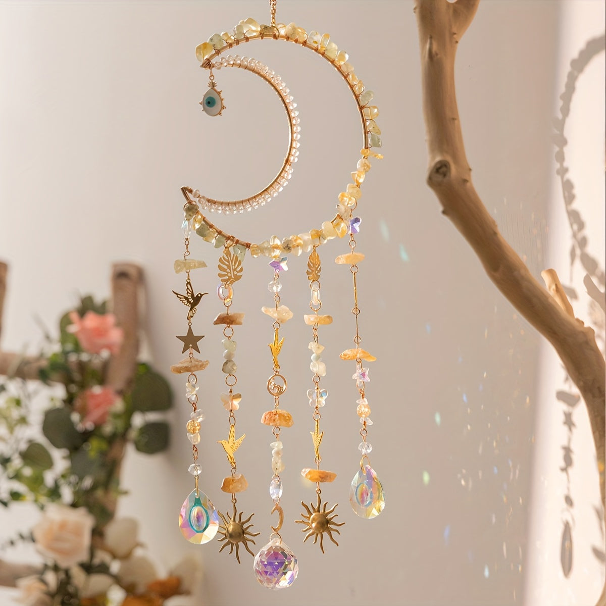 1pc Moon Crystals Dreamcatcher Suncatcher Crystal Dream Catcher Wind Chimes Crystal Ball Rainbow Maker Prisms For Charm Garden Suncatchers Indoor Window Outdoor Decor