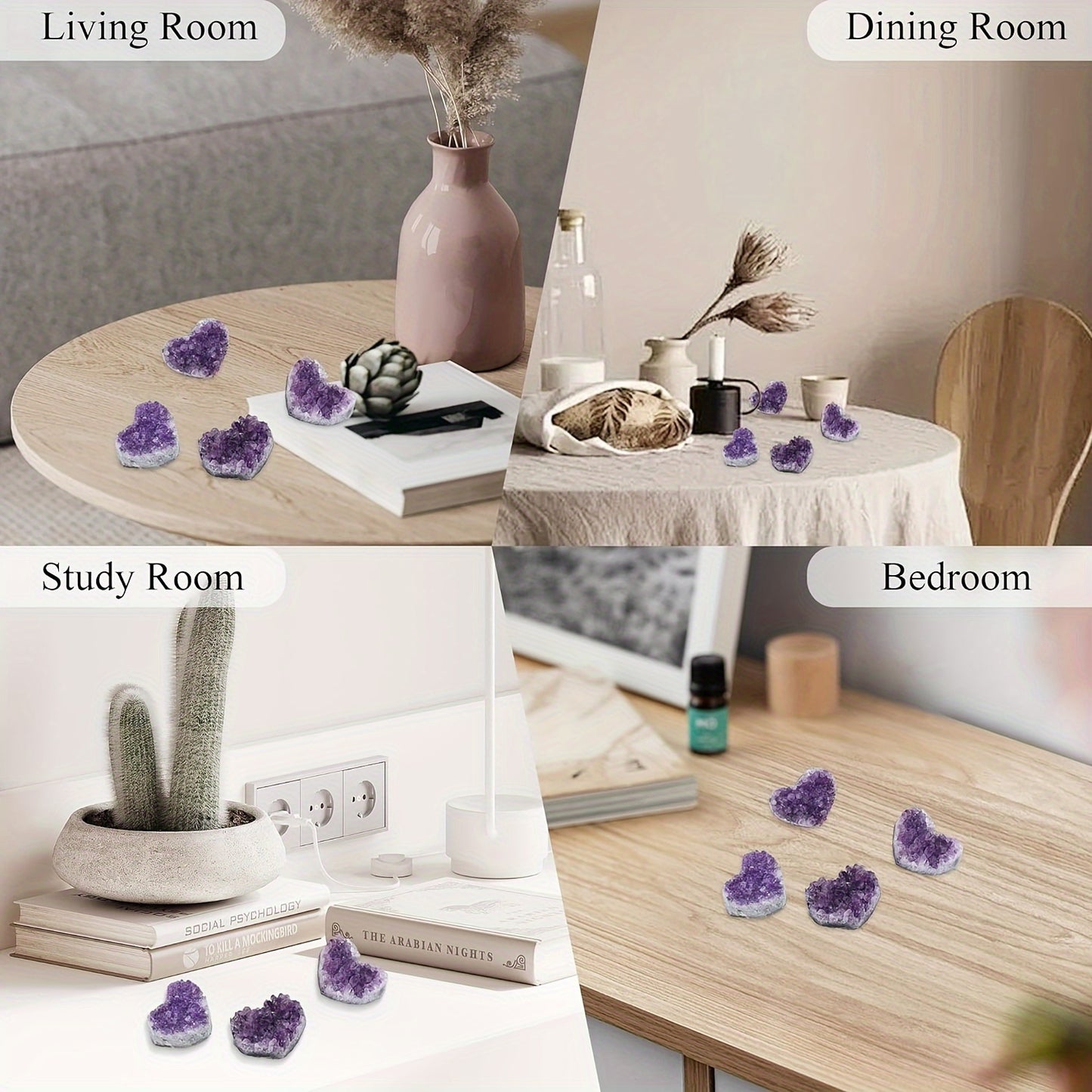 One natural amethyst, heart-shaped crystal ornament ranging from 1.18 to 3.99 cm for home decor and gifting