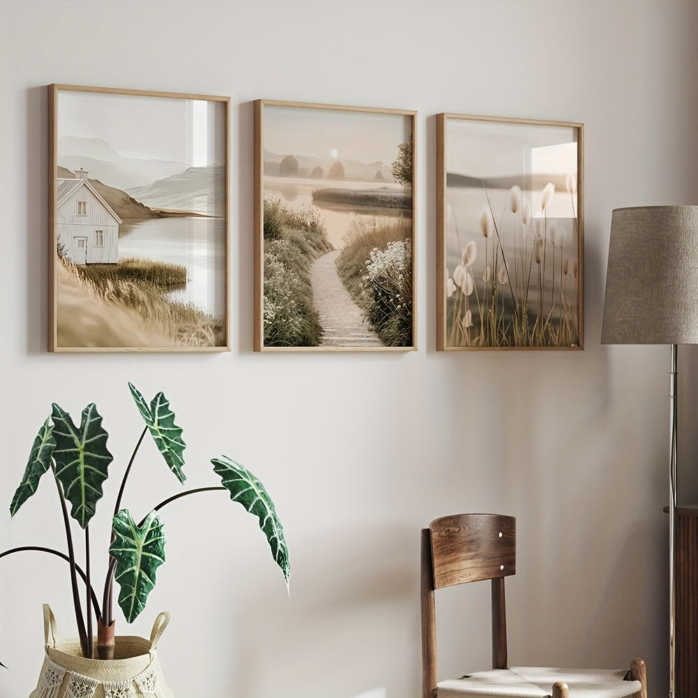 6/3pcs Beige Canvas Painting Panas Grass Poster Hay Wall Art Flames Leaf Wall Art Fan Leaf Print Plant Specimen Art Print Nordic Wall Poster Home Decor Frameless