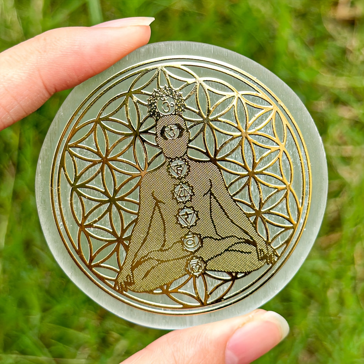 1pc Natural Selenite Slice, Irregular Crystal Stone Mixed Style Boho Star Moon Tree Flower Golden Tray Jewelry Accessories Art Craft Desktop Ornaments